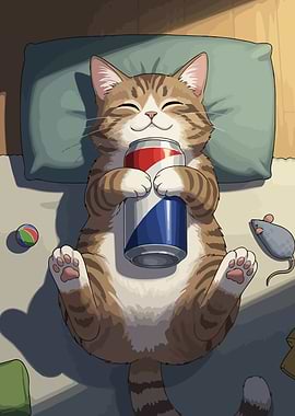 Relaxed Cat with Soda Can