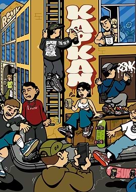 Street Art Scene with Graffiti and People