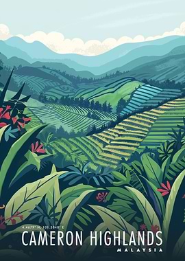 Cameron Highlands, Malaysia Landscape Illustration