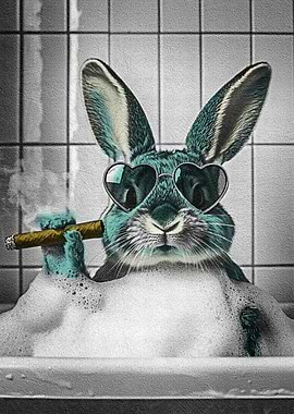 Funny Bunny Bath Poster – Smoking Bunny Bathroom Wall Art