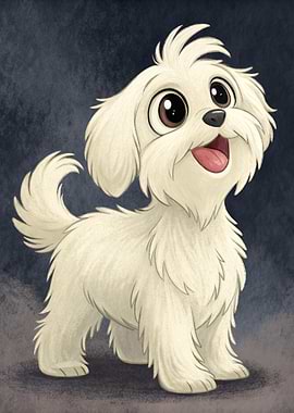 Cute White Dog Cartoon Illustration