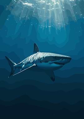 Great White Shark Underwater Illustration
