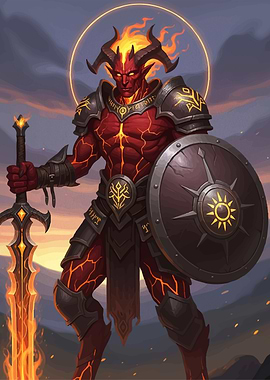 Fiery Demon Warrior Sword Shield