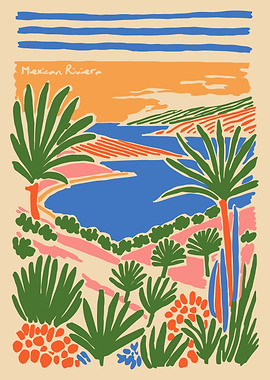 Mexican Riviera Coastal Landscape Illustration