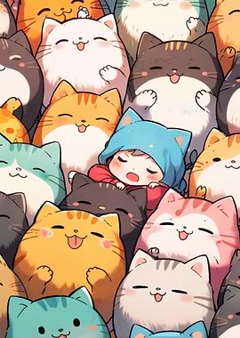 Cute Cats and Child Illustration