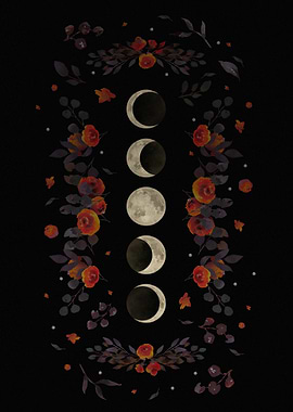 Floral Moon Phases on Black