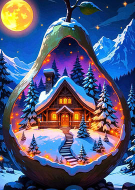 Winter Cabin in Pear Ornament