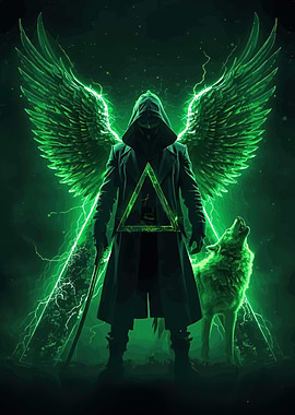 Winged Figure Wolf Green