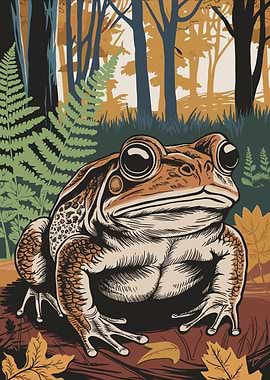 Brown Toad in Woodland Illustration