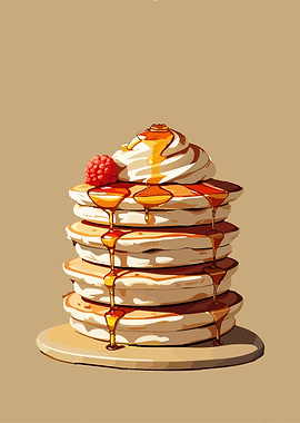 Stack of Pancakes with Syrup and Raspberry