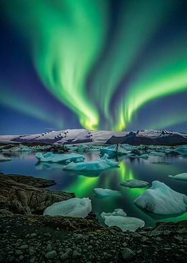 Aurora Borealis over Ice Lagoon