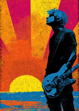 Guitarist at Sunset Pop Art
