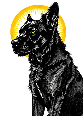 Black Dog with Yellow Halo