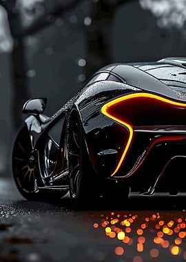 Sleek Black Sports Car Rear View