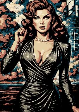 Elegant Woman in Black Dress Illustration