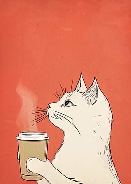 Cat with Coffee Cup Illustration