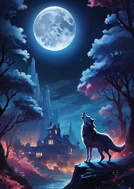 Wolf Howling at the Moon