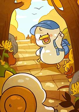 Cartoon Duck Hiking Adventure