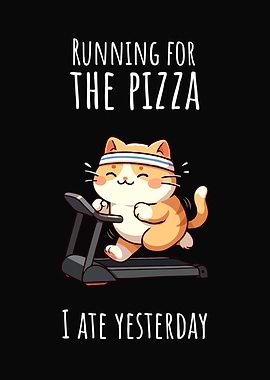Cat Running for Pizza Cartoon