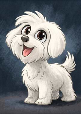 Cartoon Maltese Dog Illustration