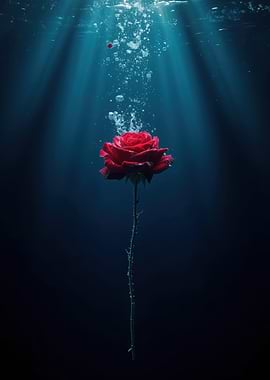 Underwater Rose with Bubbles and Light