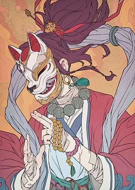 Fox Masked Figure with Beads