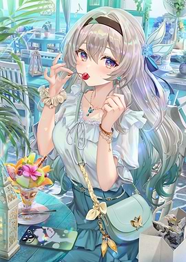 Girl with Cherry at Cafe