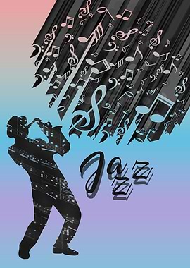Jazz Music Silhouette with Musical Notes
