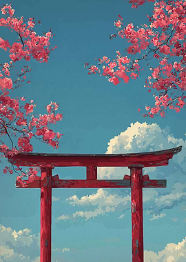 Torii Gate and Cherry Blossoms