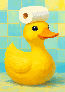Rubber Duck with Toilet Paper Hat