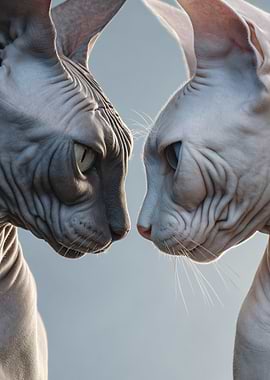 Two Sphynx Cats Nose to Nose
