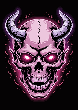 Horned Skull with Glowing Eyes