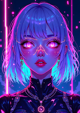Cyberpunk Girl Portrait with Neon Lights