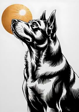 Dog Portrait with Golden Sun