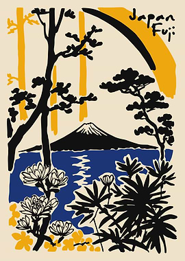 Mount Fuji Landscape Illustration