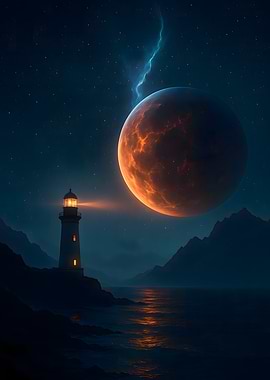 Lighthouse and Planet Landscape