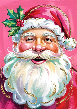 Smiling Santa Claus Portrait with Holly