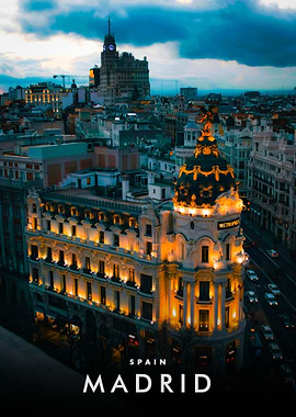 Madrid cityscape at dusk