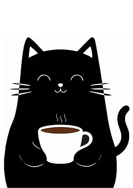 Black Cat with Coffee Cup