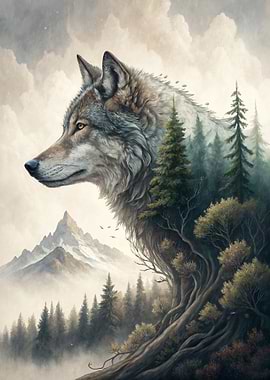 Wolf and Forest Landscape