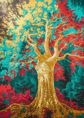 Colorful Tree in Forest