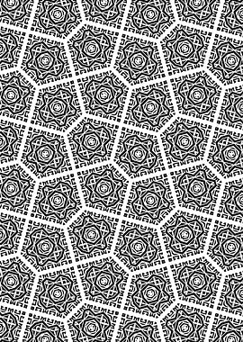 Hexagonal Star Tessellation Black and White Geometric Pattern