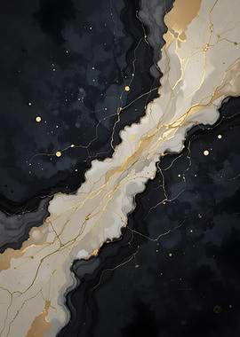 Abstract Black, White, and Gold Art
