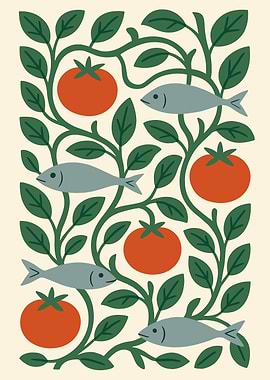 Tomatoes, Fish, and Vines Pattern