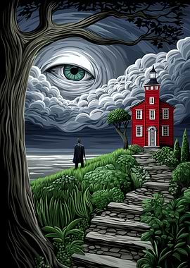 Surreal Landscape with Eye and Figure