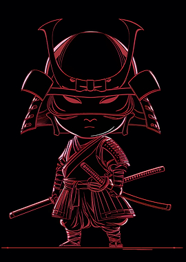 Chibi Samurai Warrior Red Outline