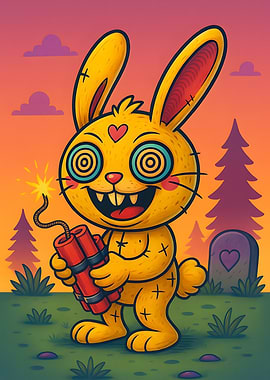Cartoon Rabbit with Dynamite