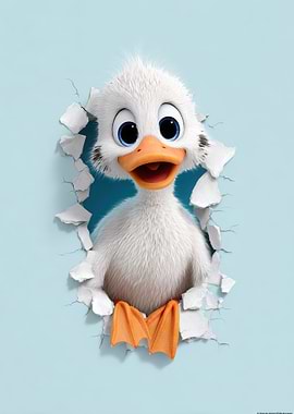 Cute Duckling Breaking Through Wall