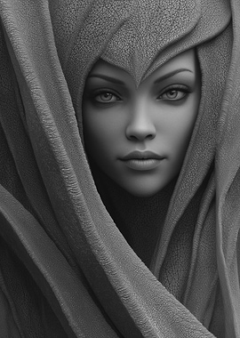 Monochrome Portrait of Woman with Hood