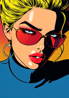 Pop Art Woman with Red Sunglasses